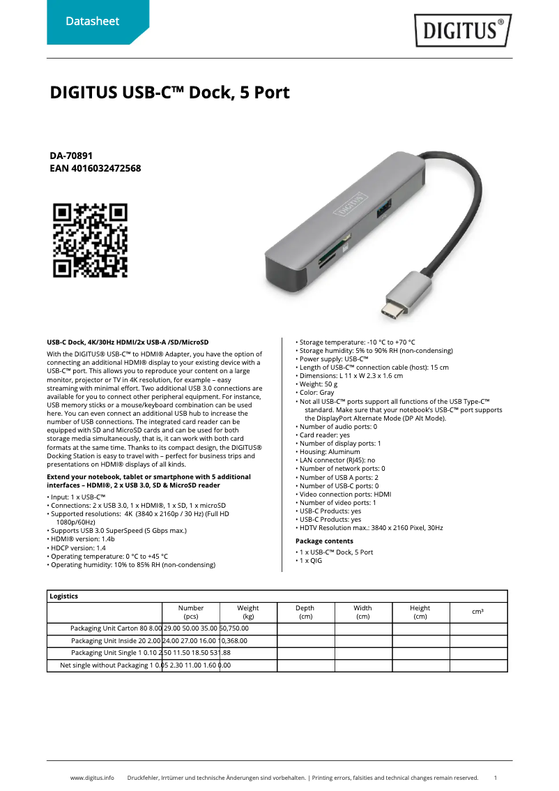 Page n°1 - Fiche technique Digitus DA-70891
