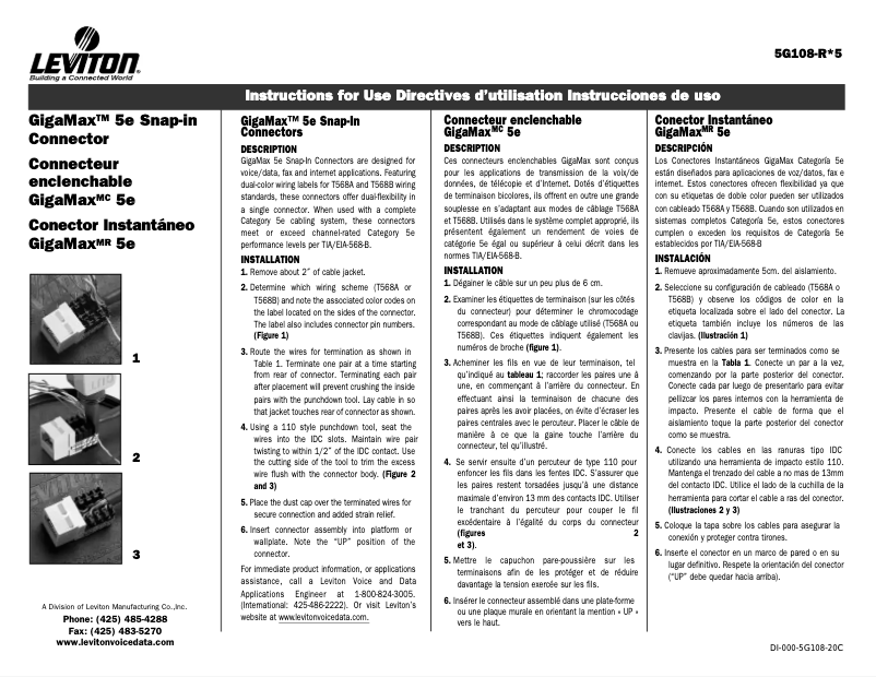 Page n°1 - Manuel utilisateur Leviton 5G108-RG5