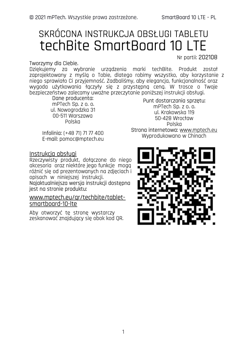 Image de la première page du manuel de l'appareil SmartBoard 10 LTE