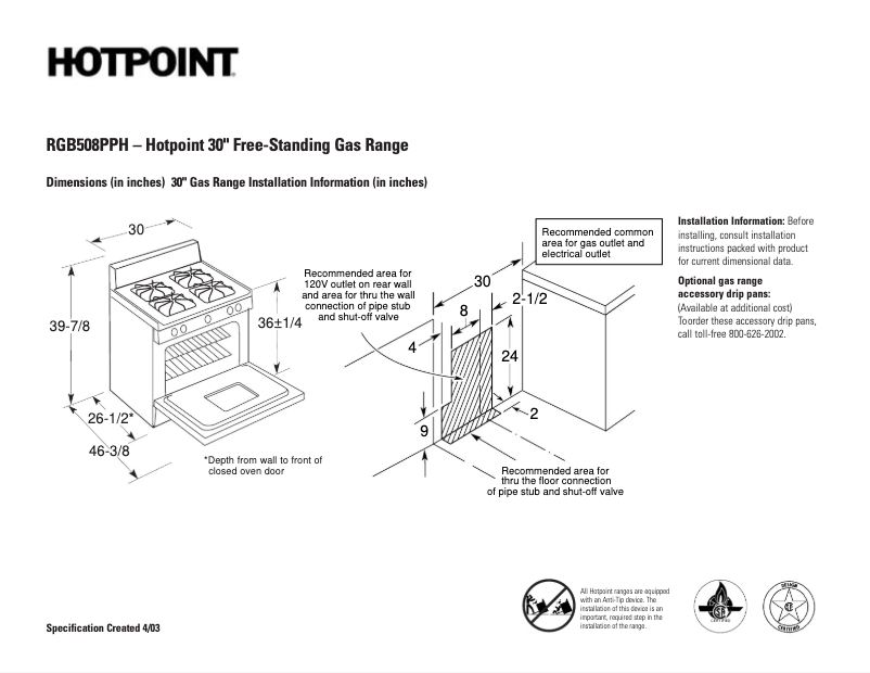 Page 1 de la notice Fiche technique Hotpoint RGB508PPHAD