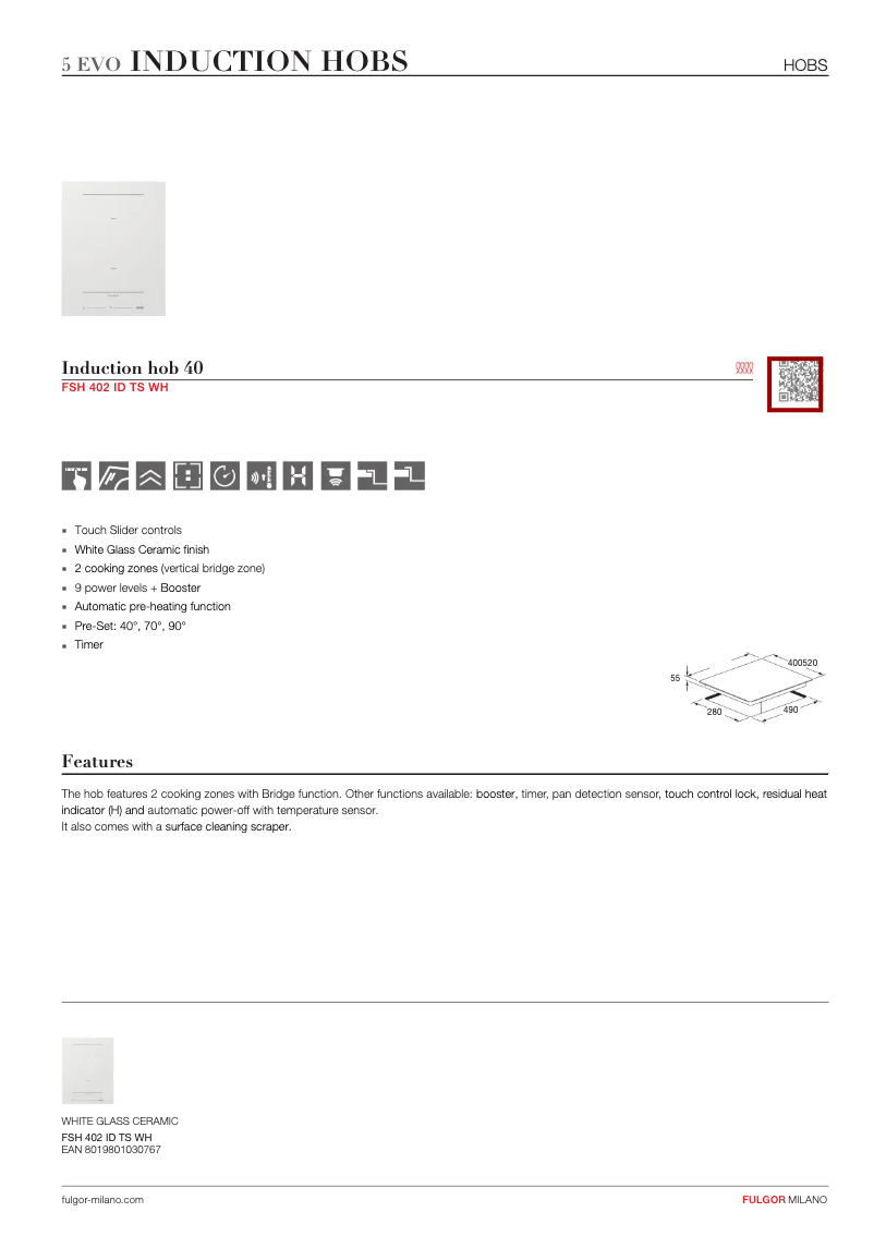 Page n°1 - Fiche technique Fulgor Milano FSH 402 ID TS WH