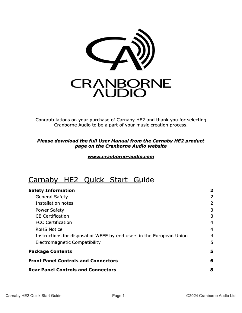 Page n°1 - Manuel utilisateur Cranborne Audio Carnaby HE2