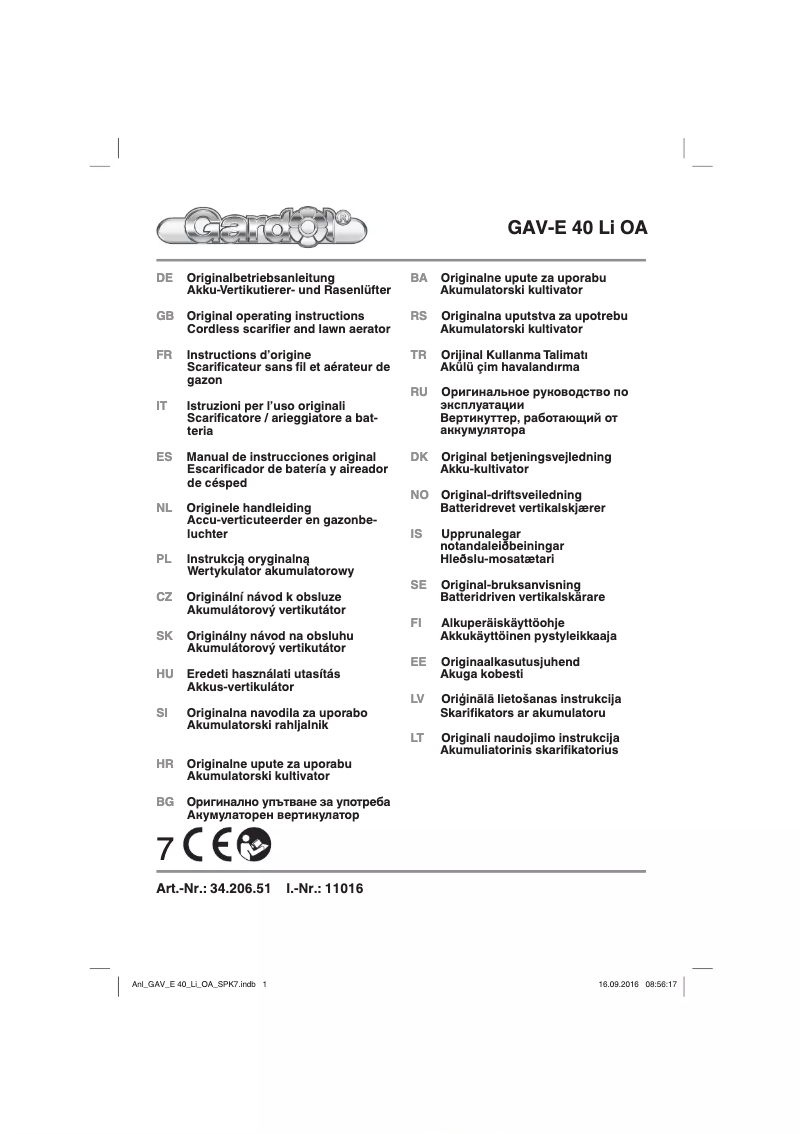 Image de la première page du manuel de l'appareil GAV-E 40 Li OA