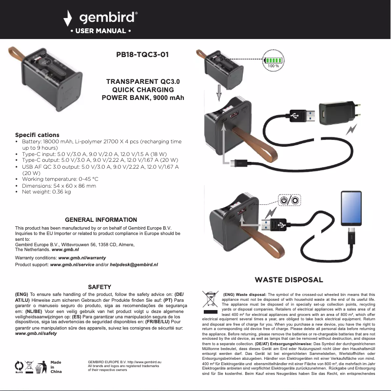 Image de la première page du manuel de l'appareil PB18-TQC3-01
