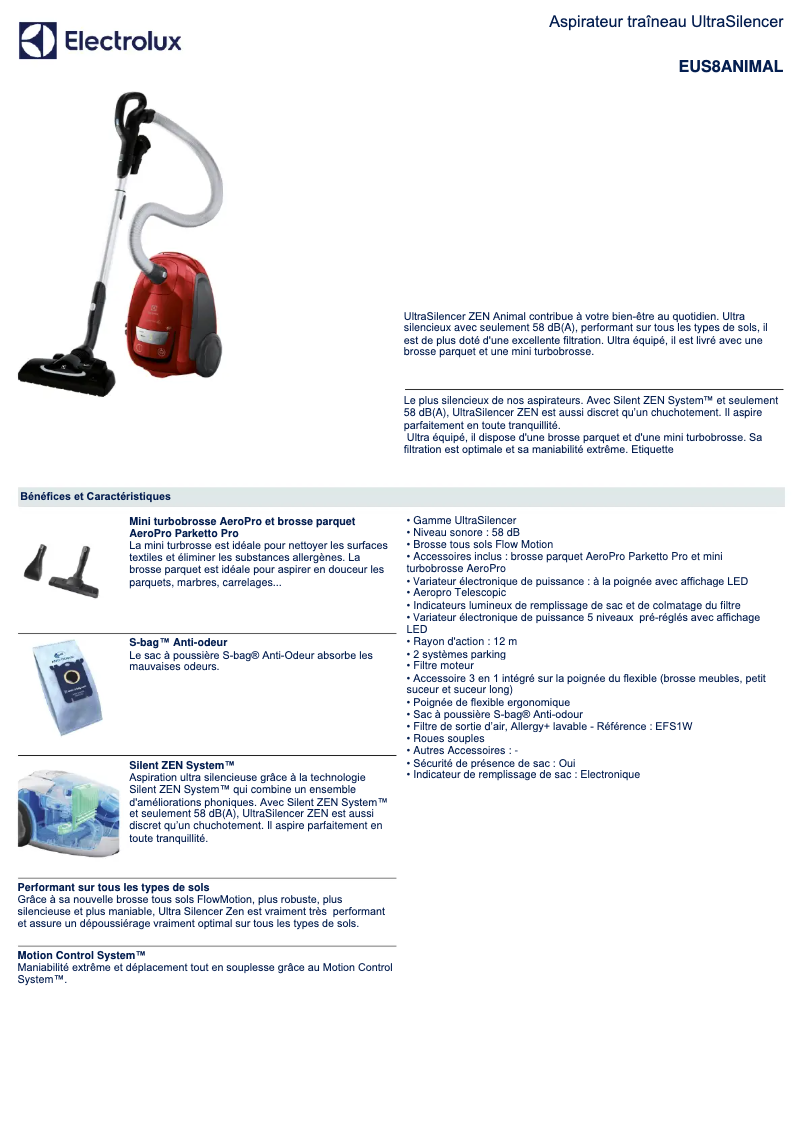 Page n°1 - Fiche technique Electrolux UltraSilencer