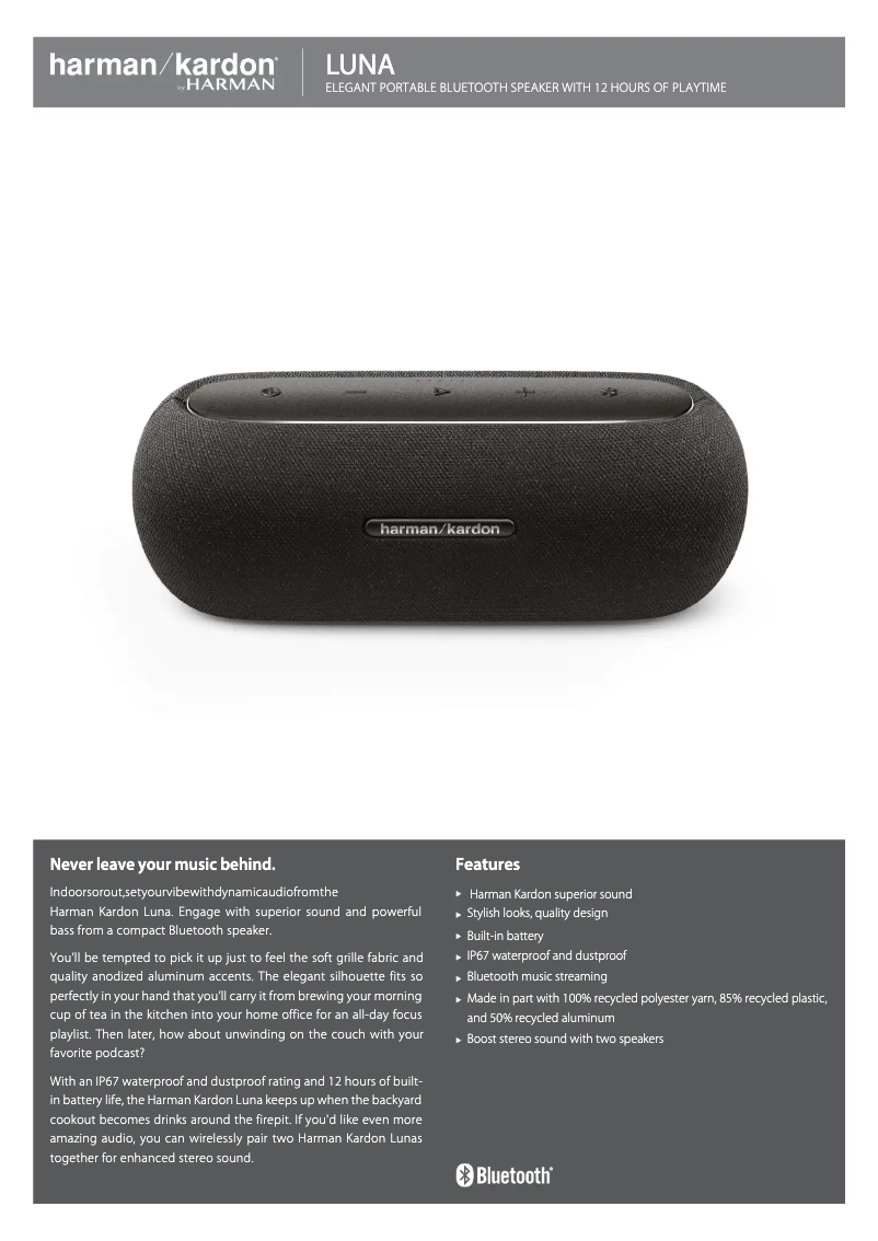 Page 1 de la notice Fiche technique Harman Kardon Luna