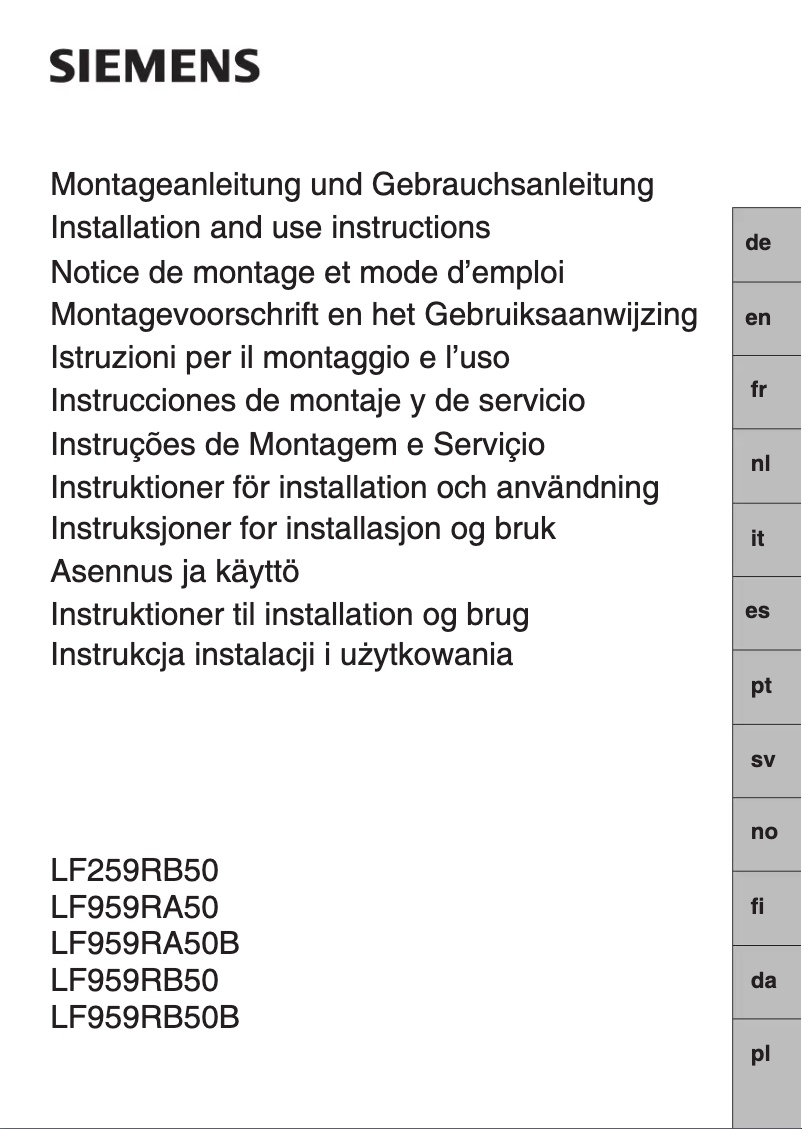 Page n°1 - Manuel utilisateur Siemens LF959RA50B