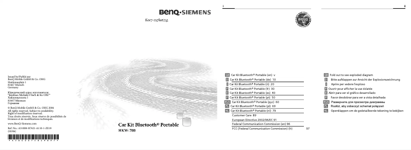 Page 1 de la notice Manuel utilisateur Siemens Car Kit Bluetooth Portable HKW-700