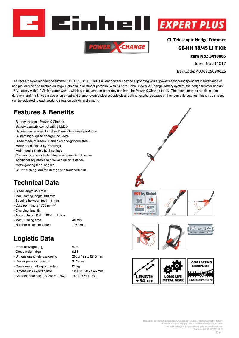 Image de la première page du manuel de l'appareil GE-HH 18/45 Li T