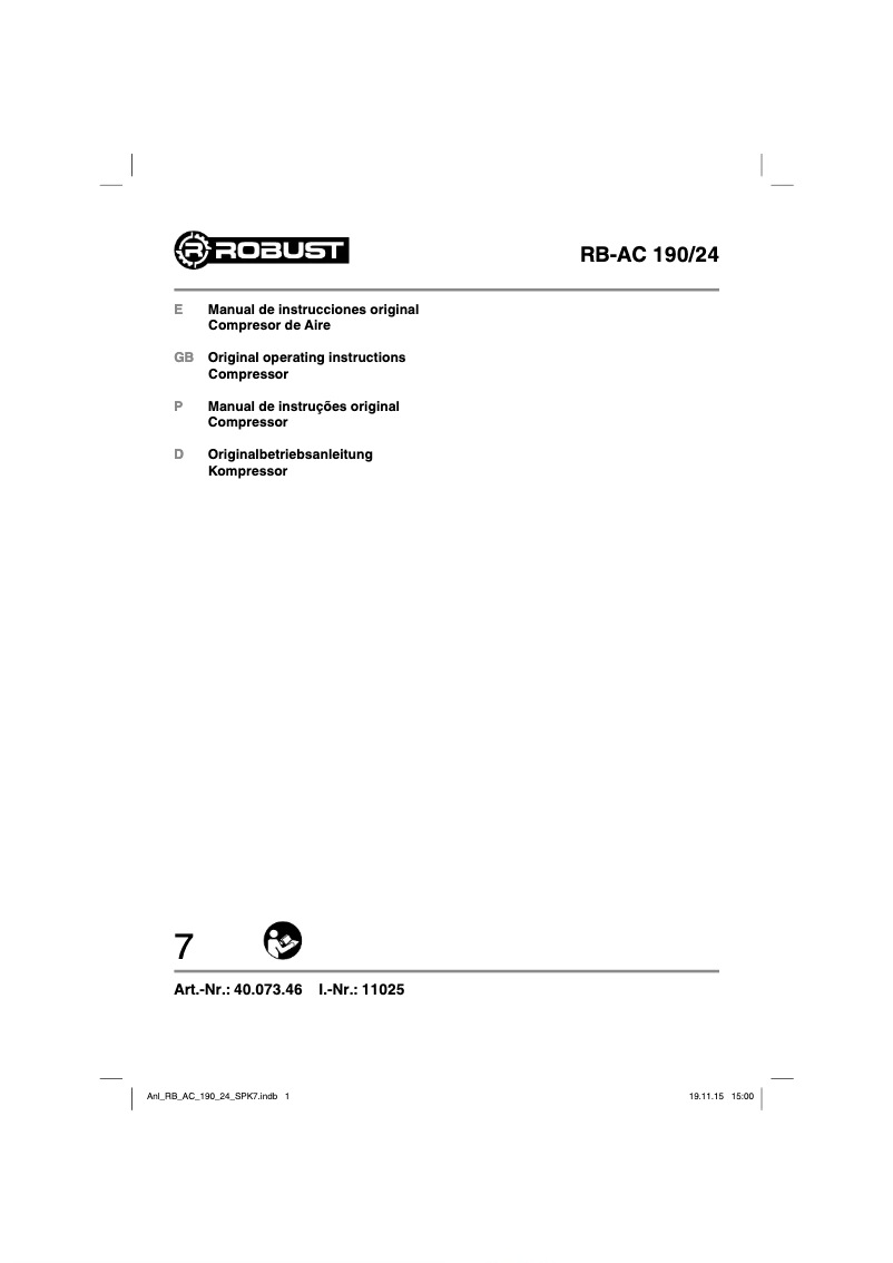 Page 1 de la notice Manuel utilisateur Robust RB-AC 190/24