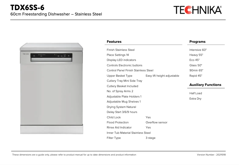 Page n°1 - Fiche technique Technika TDX6SS-6