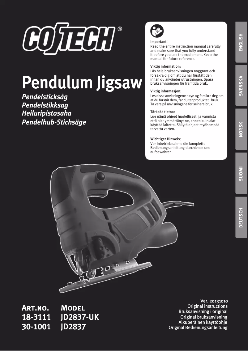 Page 1 de la notice Manuel utilisateur Cotech JD2837