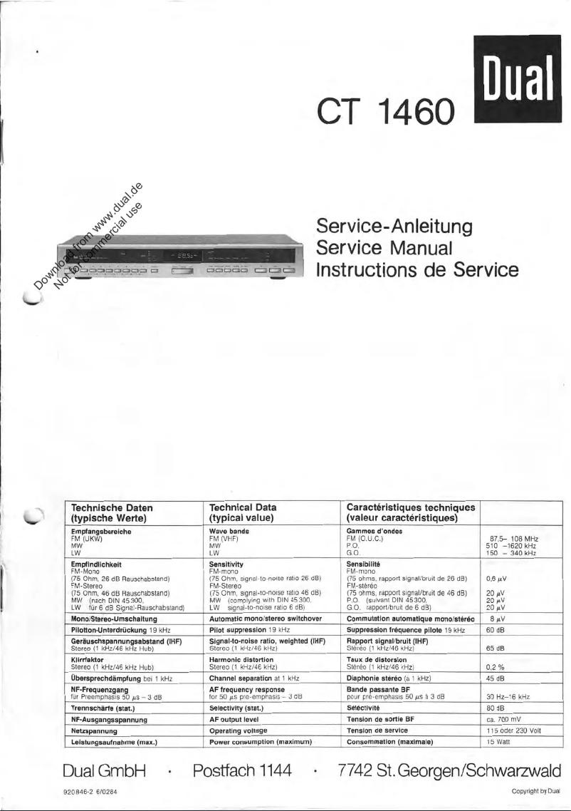 Page 1 of the manual User Manual Dual CT 1460
