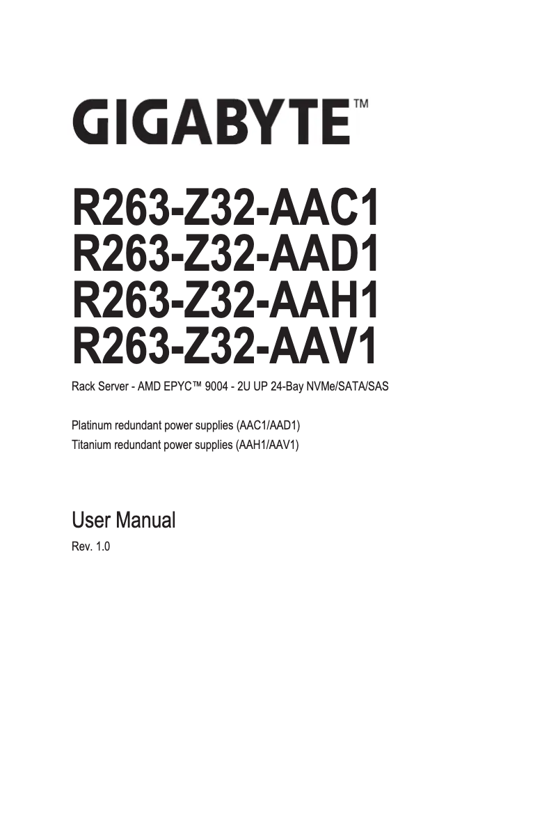 Page n°1 - Manuel utilisateur Gigabyte R263-Z32