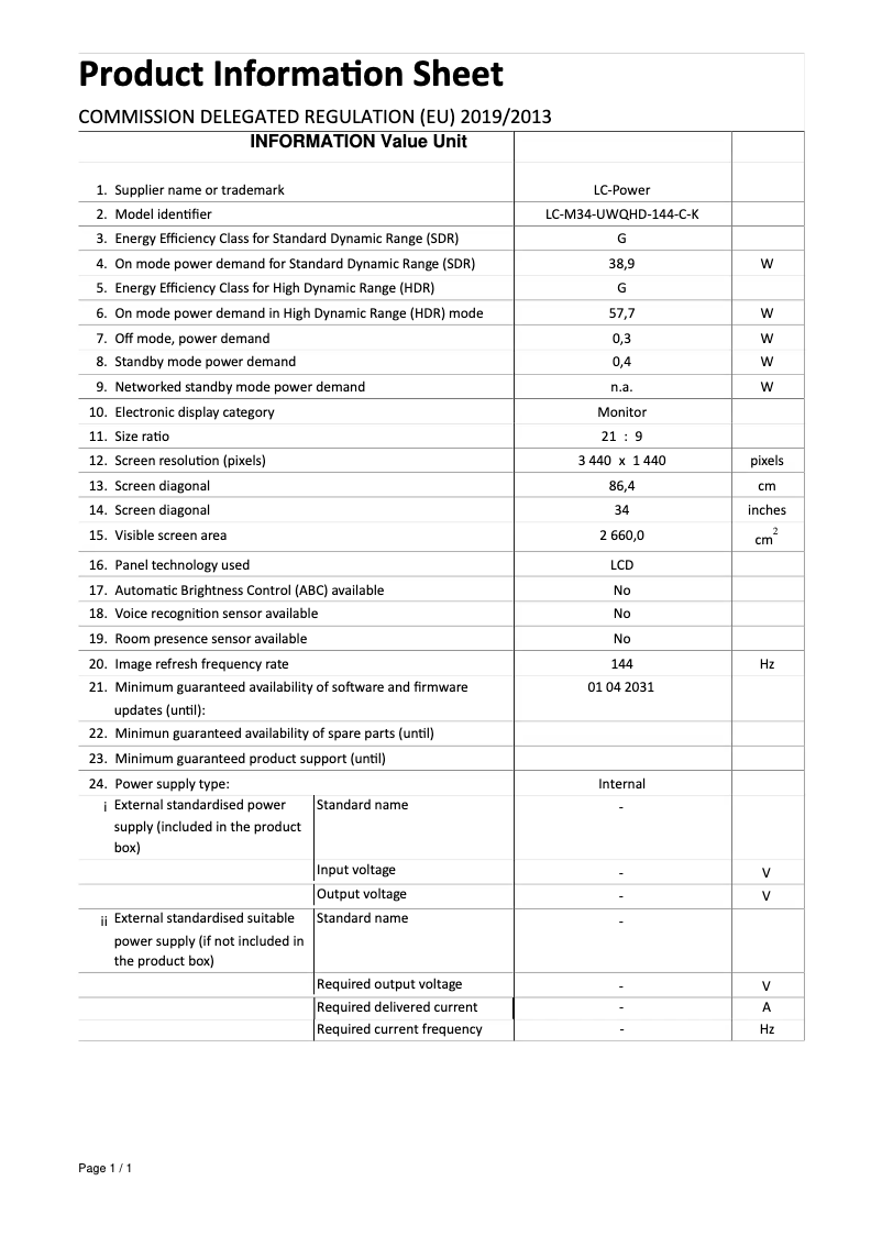 Page n°1 - Fiche technique LC-Power LC-M34-UWQHD-144-C-K