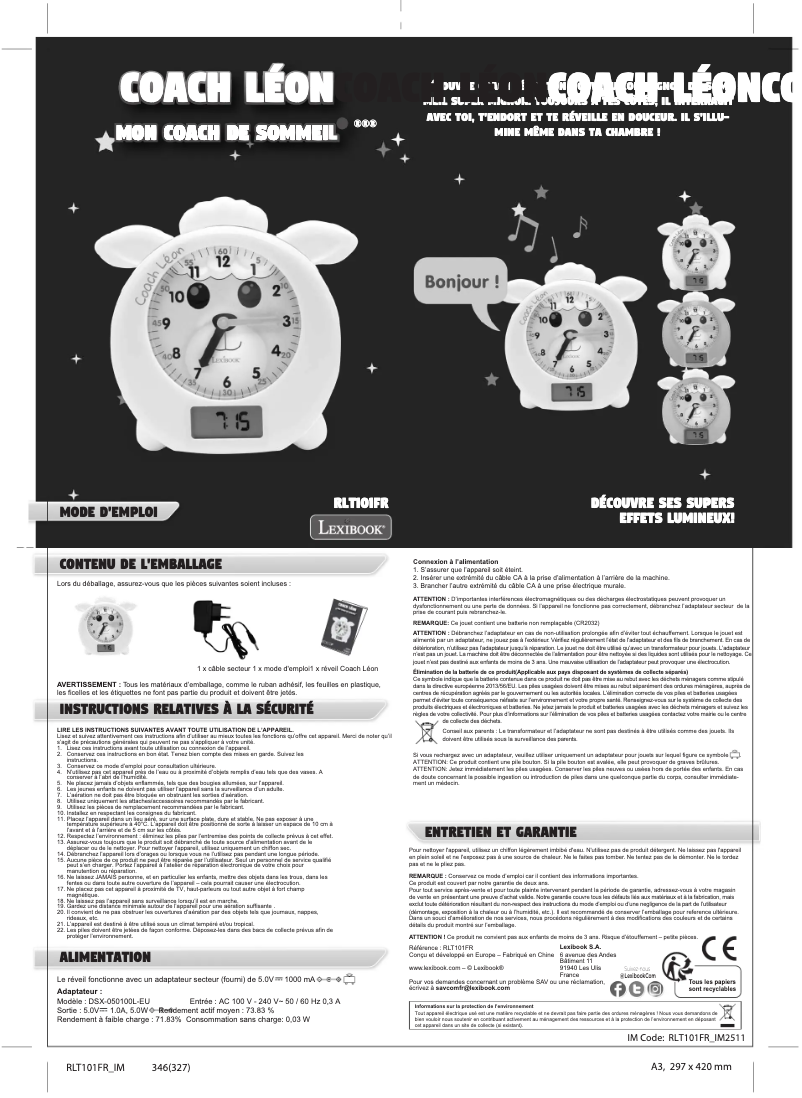 Page 1 de la notice Manuel utilisateur Lexibook Coach Léon