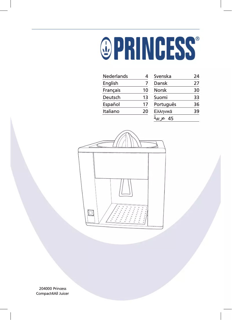 Page 1 de la notice Manuel utilisateur Princess Compact-4-All Juicer 204000