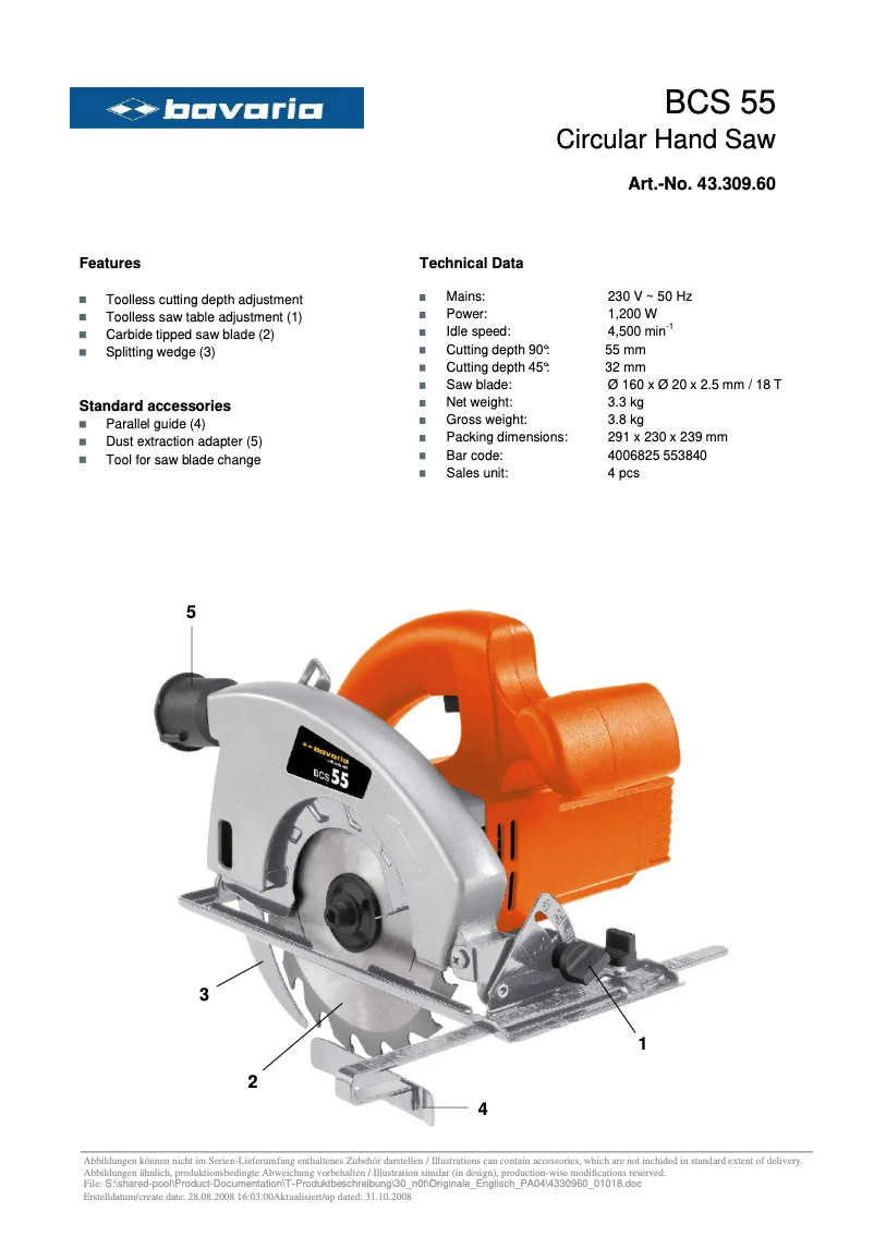 Page 1 de la notice Manuel utilisateur Bavaria by Einhell BCS 55