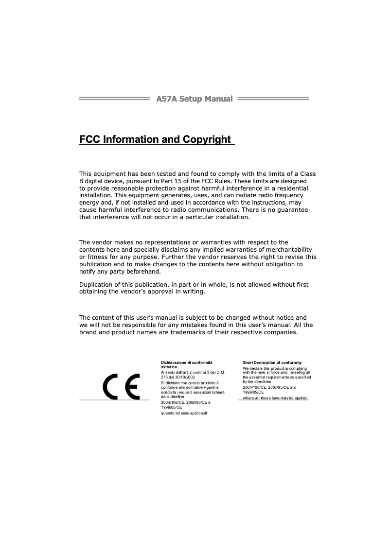 Imagen de la primera página del manual del dispositivo A57A