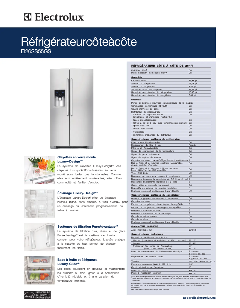 Page n°1 - Fiche technique Electrolux EI26SS55GW