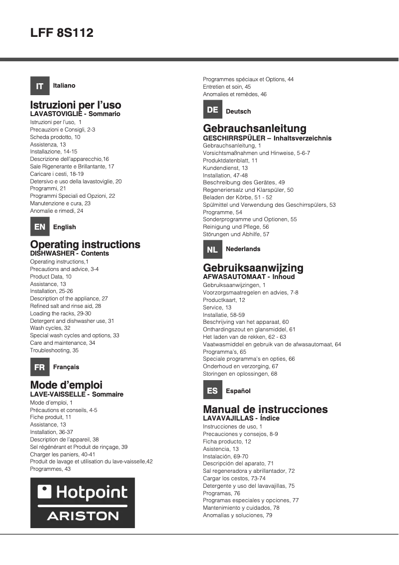 Page n°1 - Manuel utilisateur Hotpoint Ariston LFF 8S112