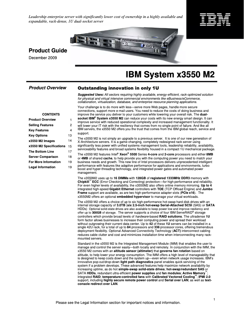 Page n°1 - Manuel utilisateur IBM eServer x3550 M2
