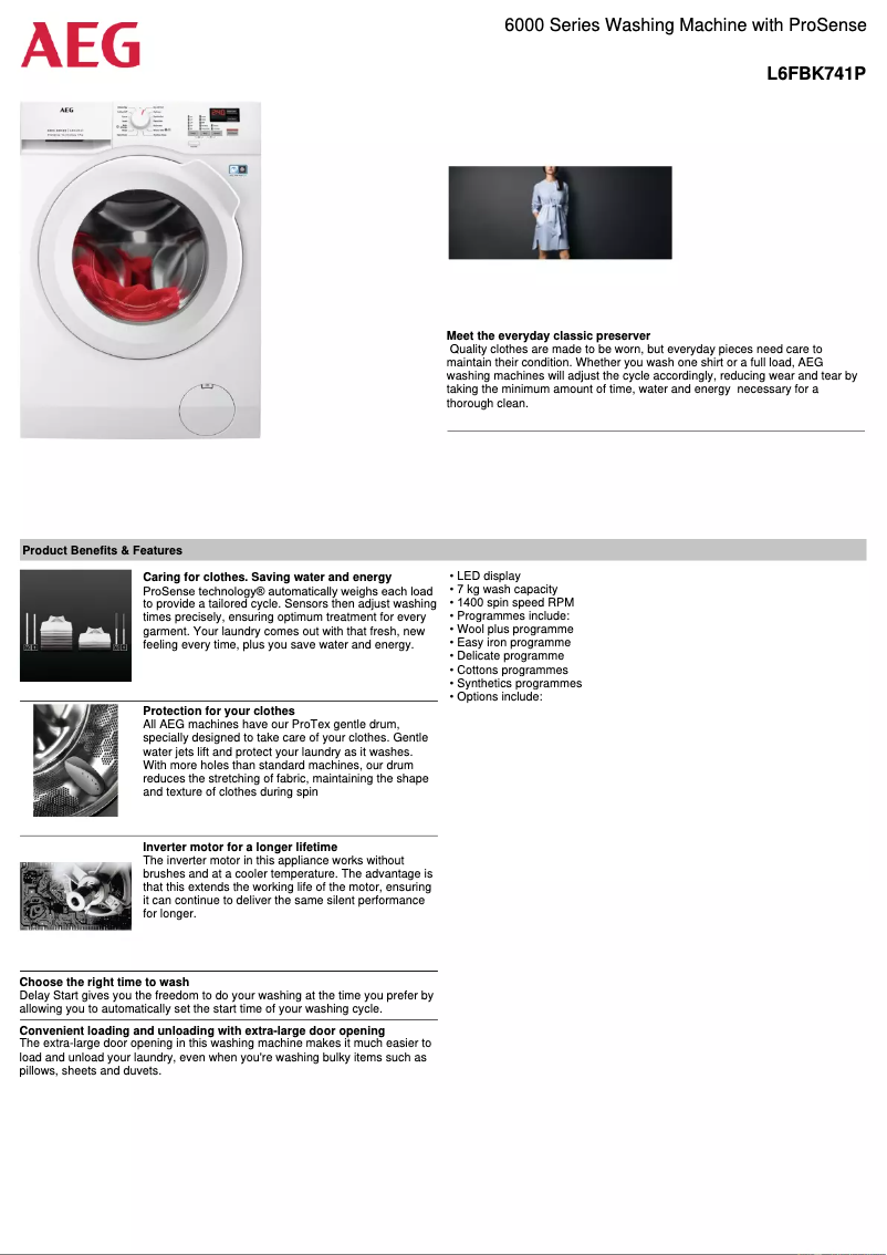 Page n°1 - Fiche technique AEG L6FBK741P