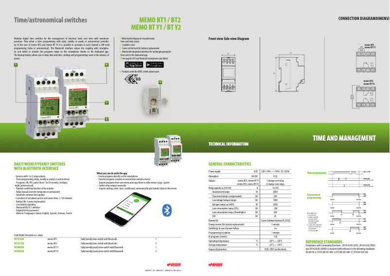 Page 1 de la notice Fiche technique Vemer memo BT