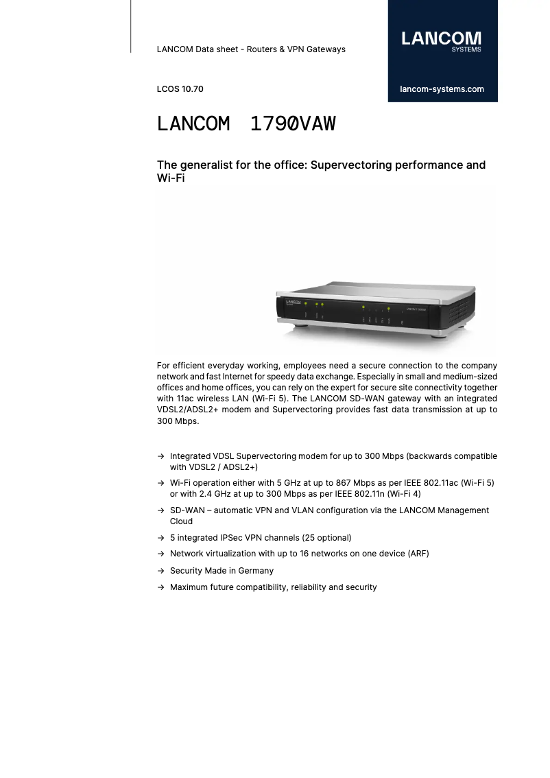 Página 1 del manual Ficha técnica Lancom 1790VAW