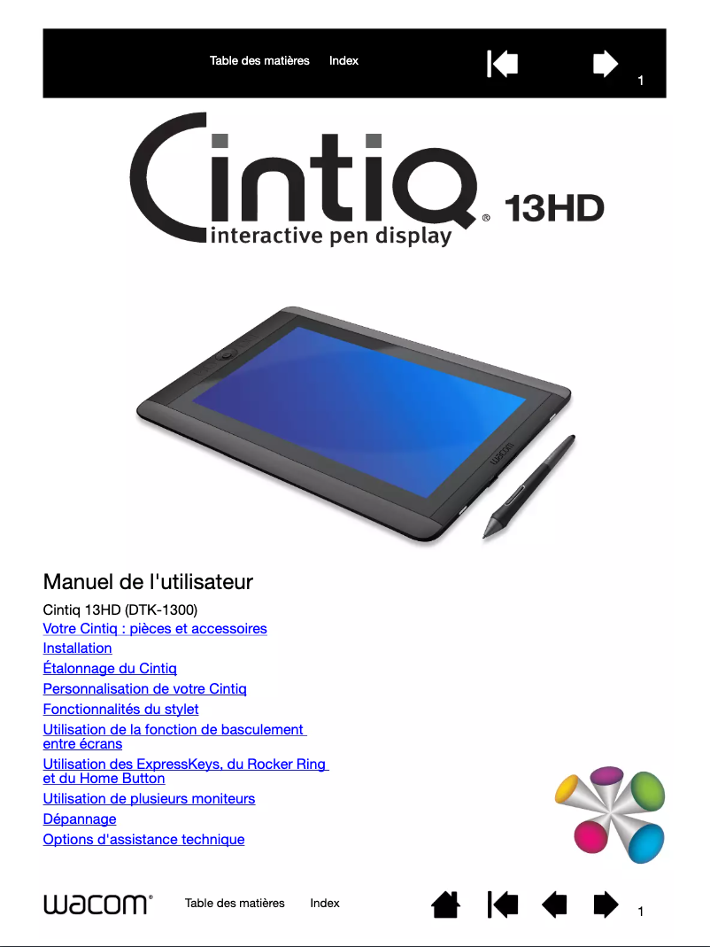 Page 1 de la notice Manuel utilisateur Wacom Cintiq 13HD touch