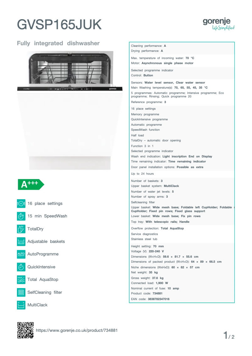 Image de la première page du manuel de l'appareil GVSP165JUK