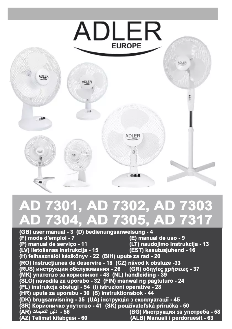 Page 1 de la notice Manuel utilisateur Adler AD 7301
