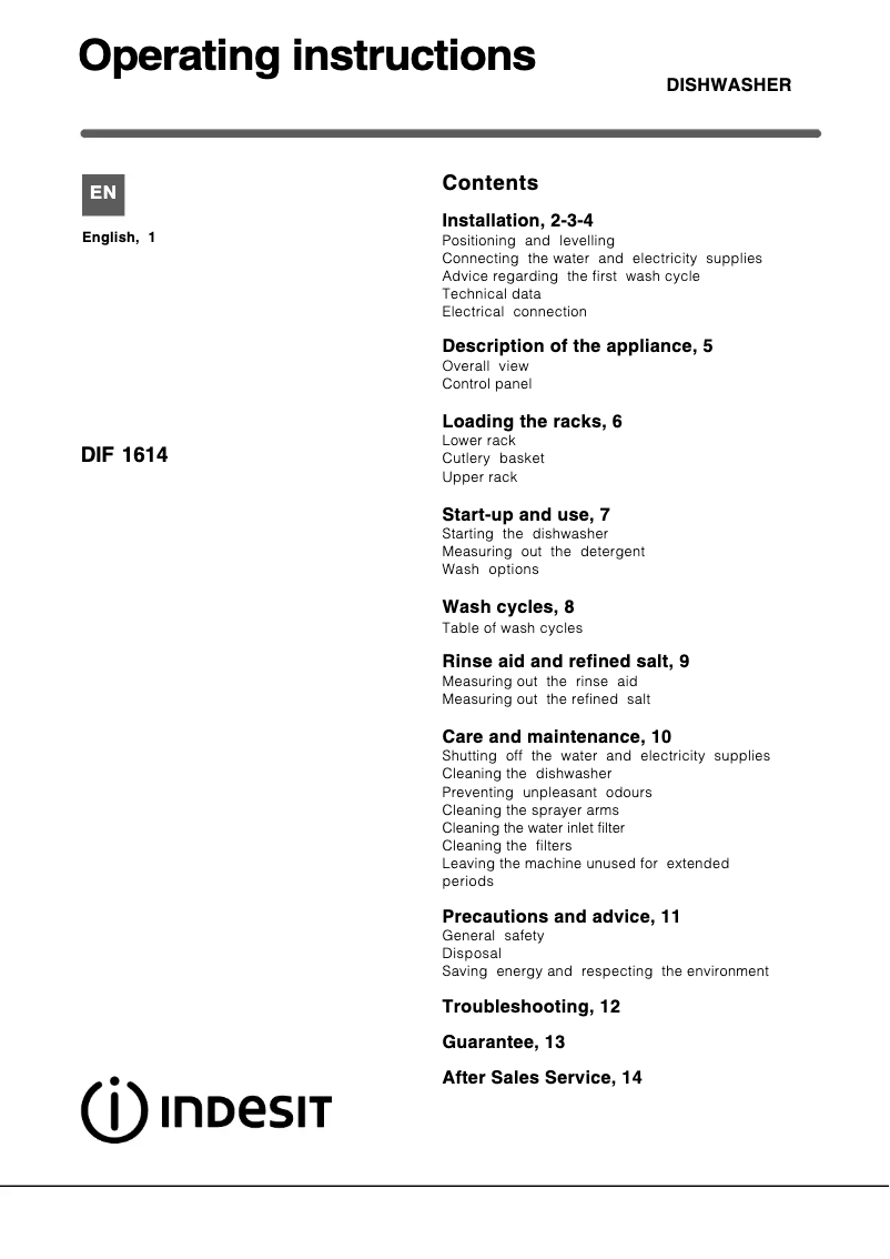 Image de la première page du manuel de l'appareil DIF 1614