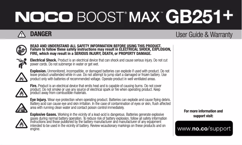 Page 1 de la notice Manuel utilisateur NOCO Genius Boost Max GB251+