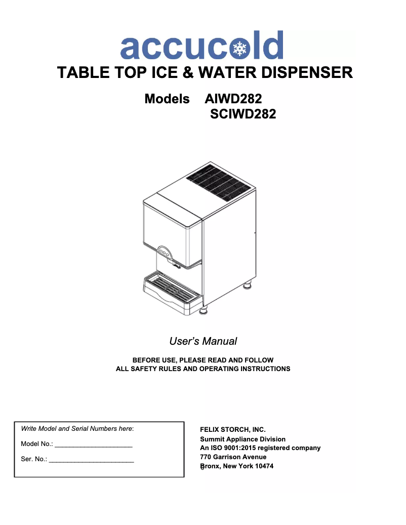 Page 1 de la notice Manuel utilisateur Accucold AIWD282
