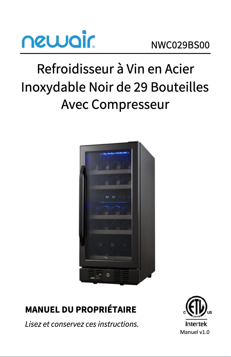 Page 1 de la notice Guide de démarrage rapide NewAir NWC029BS00