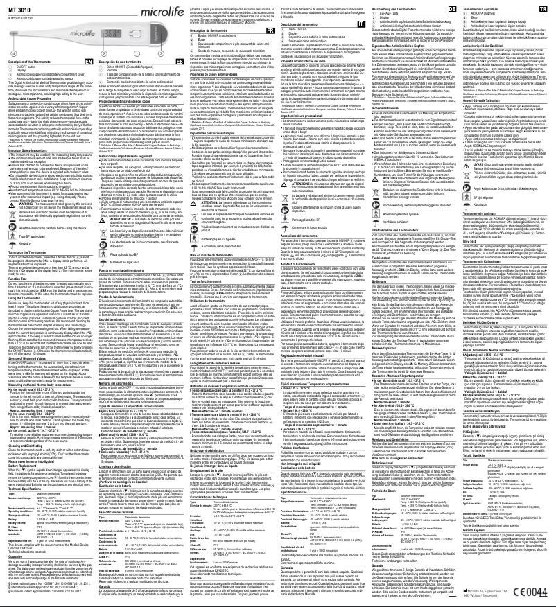 Page 1 de la notice Manuel utilisateur Microlife MT 3010