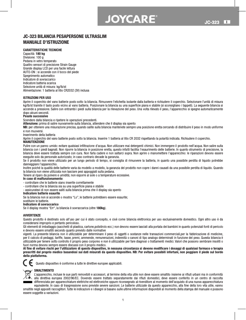 Page 1 de la notice Manuel utilisateur Joycare JC-323