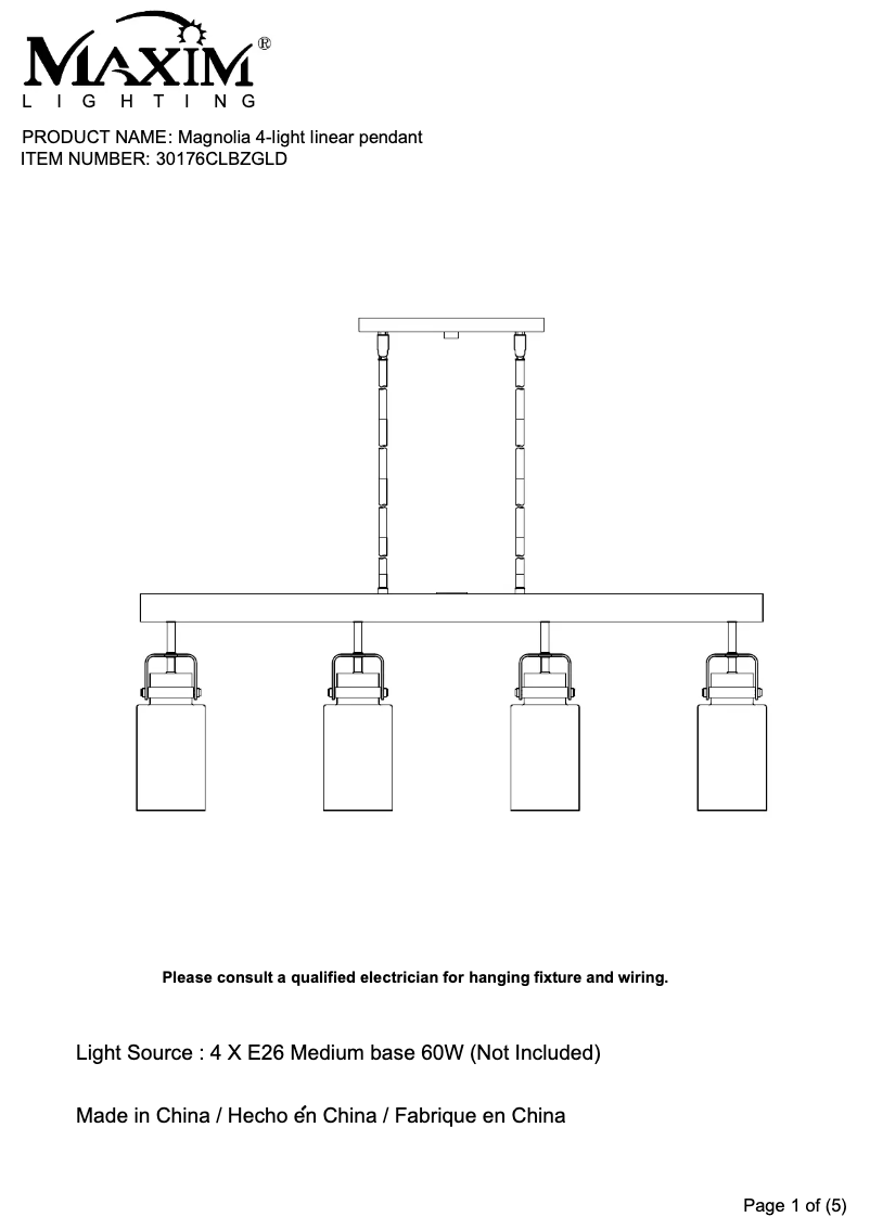 Page n°1 - Manuel utilisateur Maxim Magnolia 30176CLBZGLD