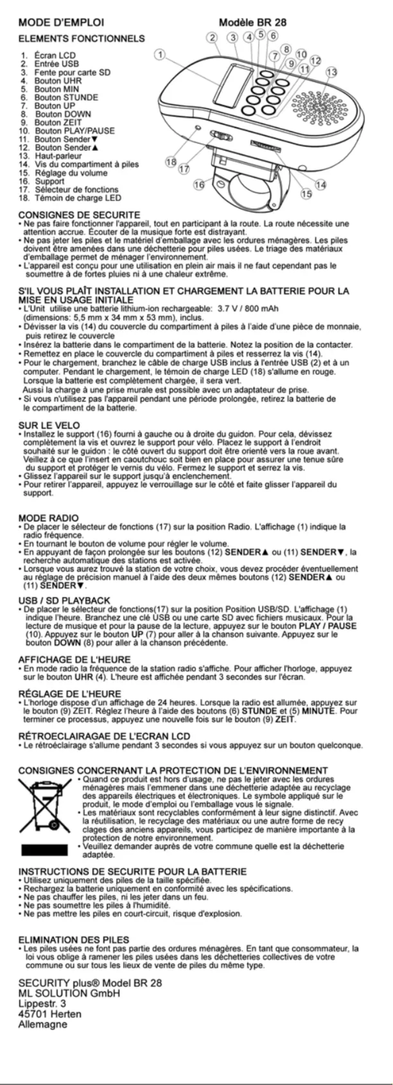 Page 1 de la notice Manuel utilisateur SECURITY plus BR28