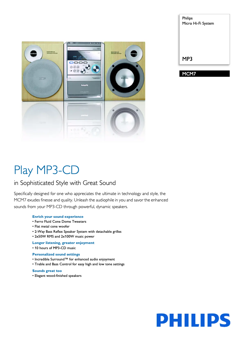 Page 1 of the manual Brochure Philips MCM7