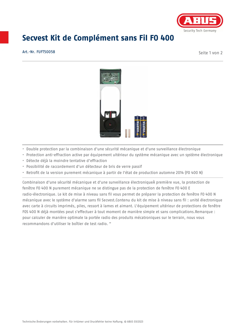 Image de la première page du manuel de l'appareil FUFT50058