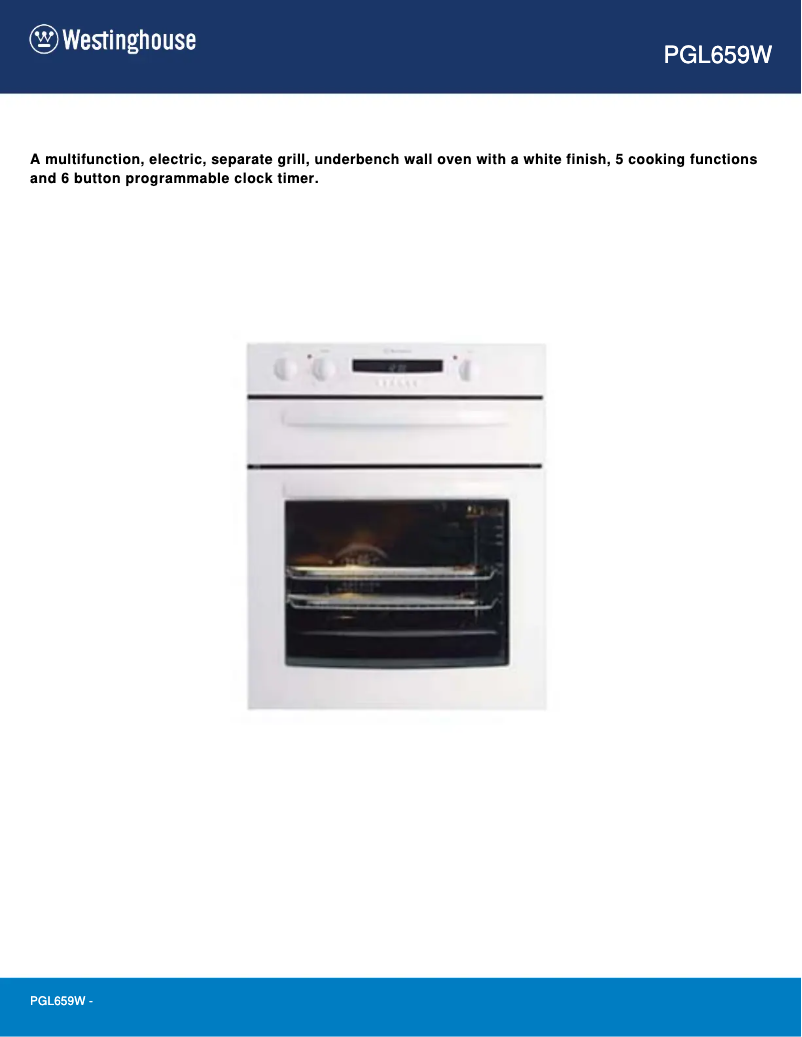 Page n°1 - Fiche technique Westinghouse PGL659W