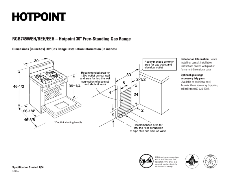 Page 1 de la notice Fiche technique Hotpoint RGB745BEHWH