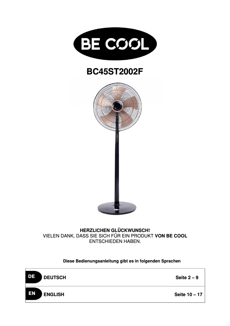 Page 1 de la notice Manuel utilisateur Be Cool BC45ST2002F