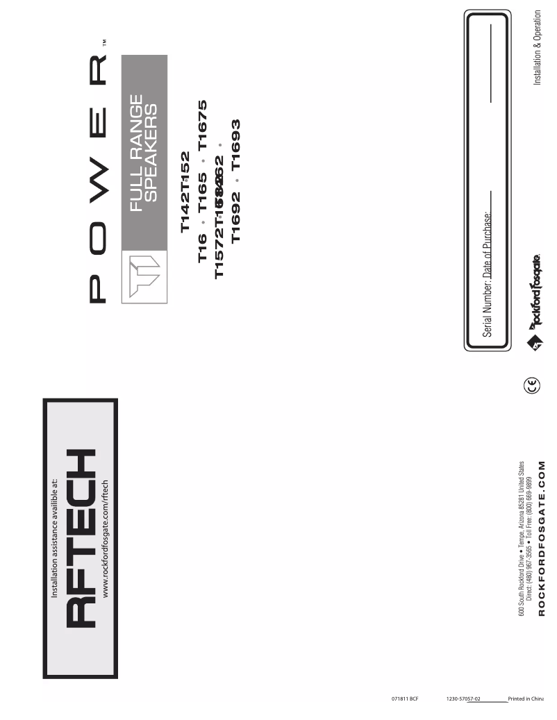 Page n°1 - Manuel d'utilisation et d'entretien Rockford Fosgate Power T1462