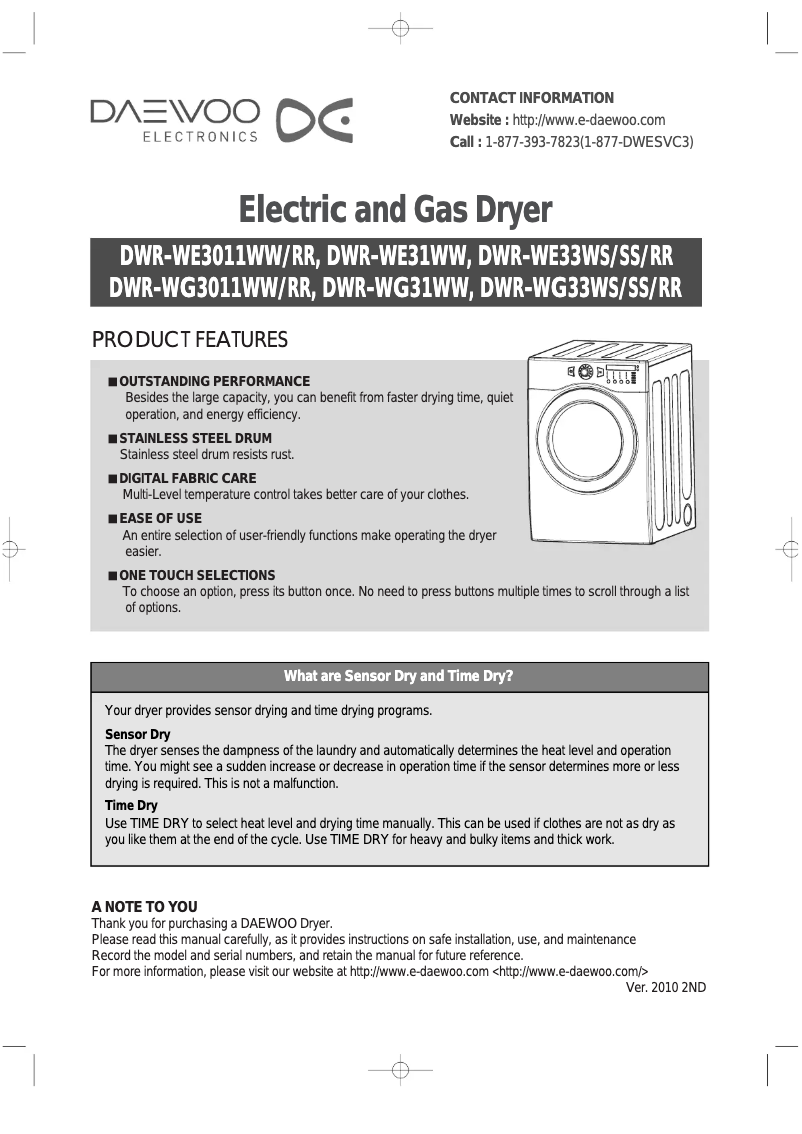 Image de la première page du manuel de l'appareil DWR-WE3011WW