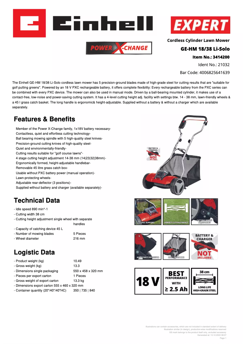Image de la première page du manuel de l'appareil GE-HM 18/38 Li-Solo