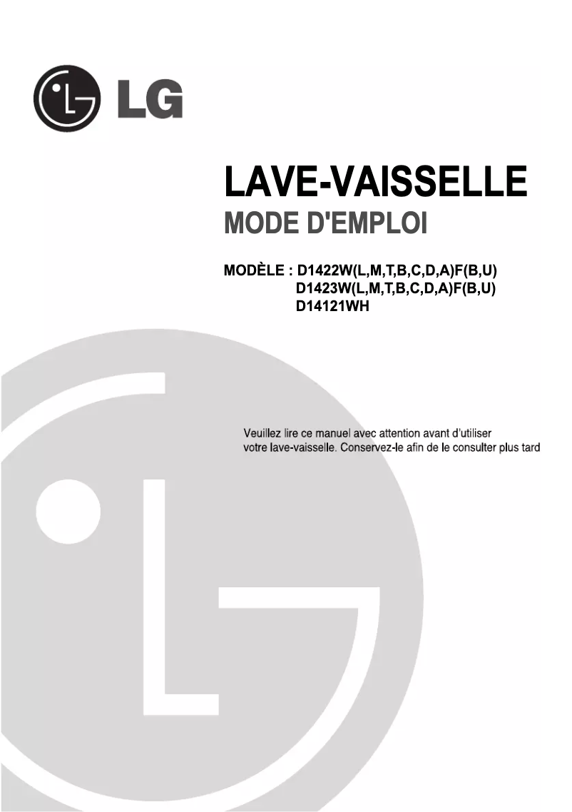 Page 1 de la notice Manuel utilisateur LG D14121WH