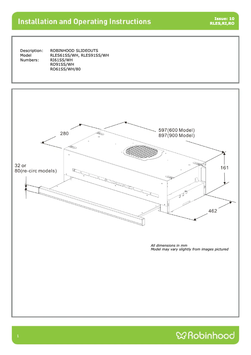 Page n°1 - Guide d'installation Robinhood RLES91SS/WH